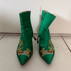 Zara Green Embroidered Ankle Boots